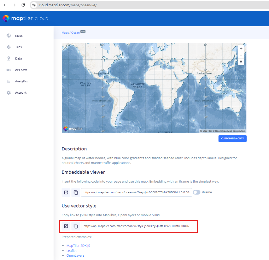 MapTiler URL Copy